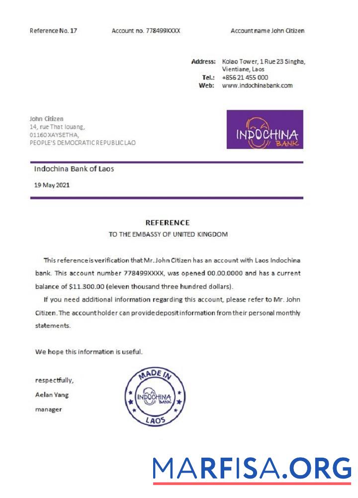 Realistic Laos Indochina Bank reference download for verification